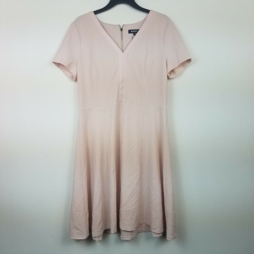 DKNY Womens 14 Pink Short Sleeve VNeck Fit and Flare Dress NWOT CP89